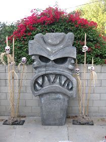 Tiki Halloween, Halloween Backyard, Florida Halloween, Tropical Halloween, Tiki Christmas, Voodoo Halloween, Tiki Hawaii, Foam Carving, Tiki Decor