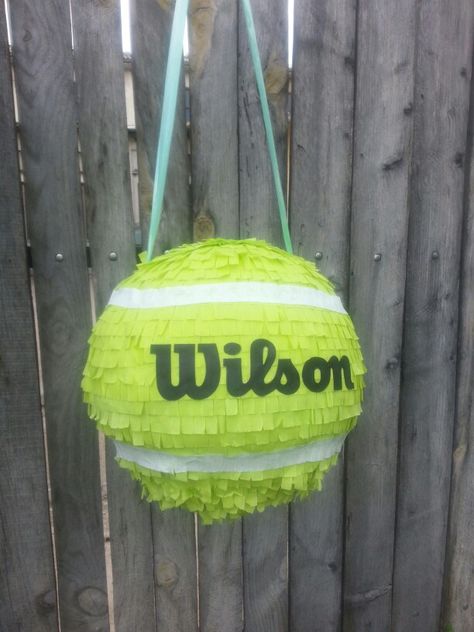 Tennis Ball Pinata For Dog, Tennis Ball Themed Dog Party, Tennis Birthday Party Ideas, Surprise Tennis, Tennis Party Ideas, Tennis Themed Party, Tennis Ball Crafts, Tennis Decorations, Tennis Crafts