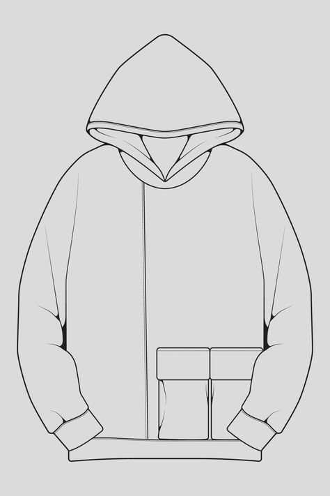 Hoodie Technical Drawing, Hoodie Sketch, Hoodie Illustration, Fashion Sketch Template, Clothing Templates, Flat Drawings, Fashion Design Drawing, Fashion Design Template, Fashion Illustrations Techniques