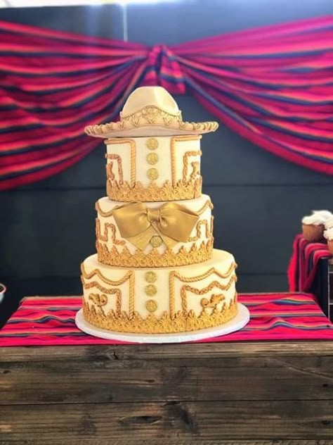 Mariachi Theme Cake, Charro Theme Desserts, Charro First Birthday, Charro Decorations For 15 White And Gold, Cowboy Bautizo Ideas, Bautizo Ideas Charro, Charro Pastel, Charro Birthday Cake, Charro 3rd Birthday Party