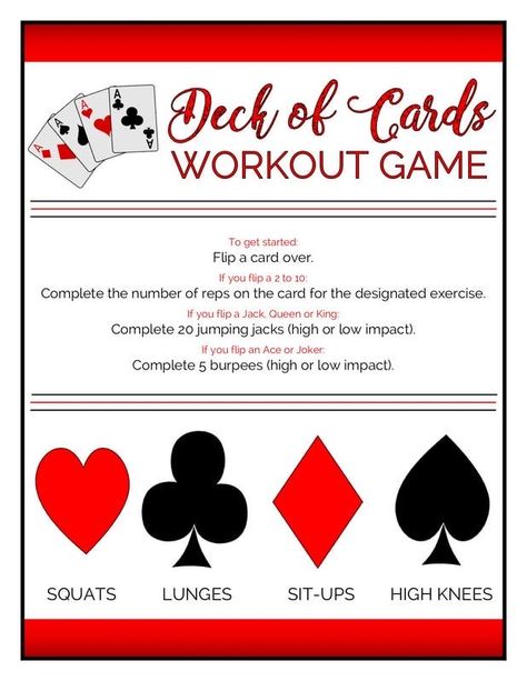 Card Game Workout, Fun Exercise Games, Deck Of Cards Workout, Fun Fitness Games, Fitness Games, Crossfit Kids, Functional Trainer, Kids Fitness, Card Workout