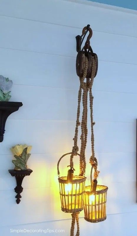 Macrame Decoration, Macrame Light, Pulley Light, Light Fixture Covers, Macrame Hanging Chair, Macrame Home, Decorative Glass Jars, Macrame Chairs, Wall String Lights