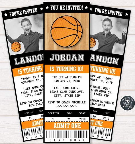 FREE Printable Basketball Ticket Invitation Template | FREE Invitation Templates - Drevio Ticket Invitation Birthday Templates, Invitation Card Design Basketball, Basketball Ticket Template Free, Basketball Ticket Invitation, Basketball Invitations Free Printable, Basketball Theme Birthday Party Invitations, Basketball Theme Invitation Templates, Basketball Party Invitations Free, Basketball Party Invitations