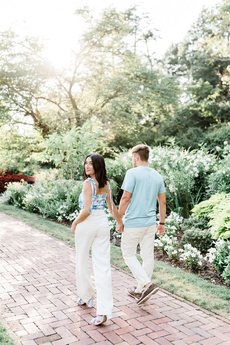 Engaged Couples // Engagement Photoshoot // Summer Photoshoot // Spring Photoshoot // Spring Inspired Engagement Photos // Summer Inspired Engagement Photos Front Porch Engagement Photos, Bright Engagement Photos, Garden Couple Photoshoot, Longwood Gardens Engagement, Factory Wedding, Engagement Announcement Photos, Spring Photoshoot, Spring Engagement Photos, Outdoor Engagement Photos