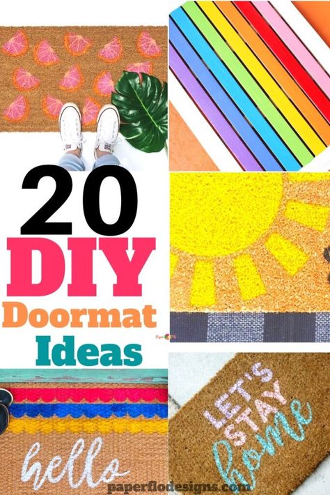 Outdoor Rug Diy, Sidewalk Chalk Paint, Sidewalk Paint, Diy Doormat, Spring Doormats, Door Mat Diy, Halloween Door Mat, Porch Rug, Diy Rainbow