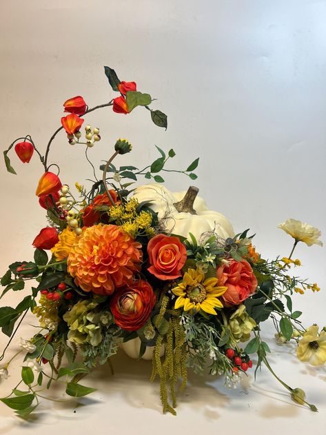 Artificial Stuffed Pumpkin, Fall Centerpiece, Fall Arrangement - Etsy Unique Fall Floral Arrangements, Diy Silk Flower Arrangements, Fall Living Room Ideas, Thanksgiving Floral Arrangements, Thanksgiving Centerpieces Diy, Cozy Fall Living Room, Fall Floral Centerpieces, Pumpkin Floral Arrangements, Stuffed Pumpkin