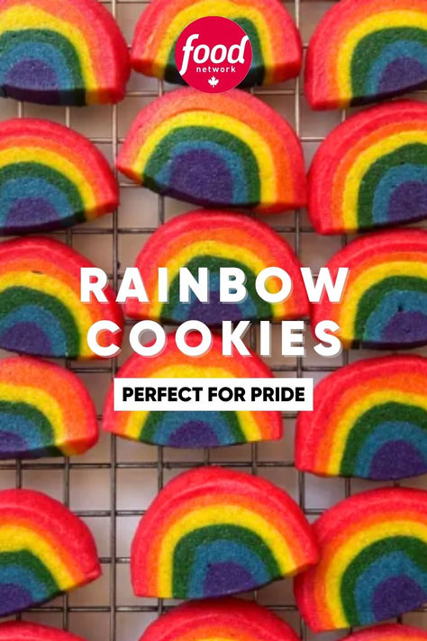 Celebrate Pride Month with these delightful slice-and-bake rainbow cookies! They are soft and buttery with a hint of nostalgia (thanks to the combination of imitation French vanilla and almond extract). Pride Baking, Graduation Party Snacks, Pride Cookies, Rainbow Cookies Recipe, Rainbow Baking, Rainbow Snacks, Rainbow Cookie, Rainbow Desserts, Farmer Market