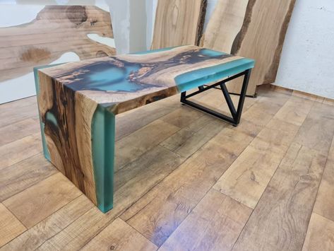 Custom Epoxy Resin Waterfall Dining Table Top, Epoxy Counter Top, Resin Coffee Table, Handmade Wooden Furniture, Personalized Room Decor by LIMBUSArt on Etsy Waterfall Desk, Studio Bathroom, Desk Bar, Epoxy Projects, Turquoise Resin, Epoxy Table Top, Epoxy Countertop, Wood Epoxy, River Table