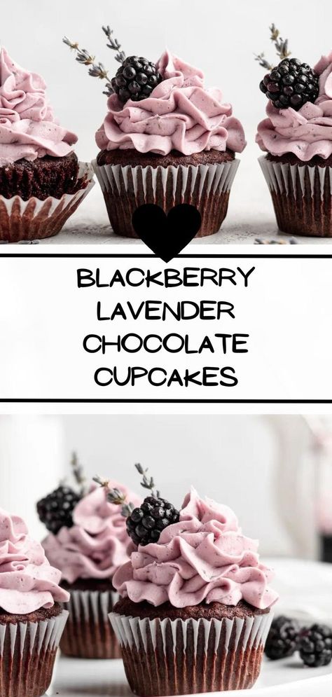 Lavender Blackberry Cake, Chocolate Blackberry Cupcakes, Fruity Cupcake Flavors, Fancy Mini Cupcakes, Baking Nook, Lavender Dessert Recipes, Lavender Baking, Blackberry Frosting, Easy Chocolate Cupcake Recipe