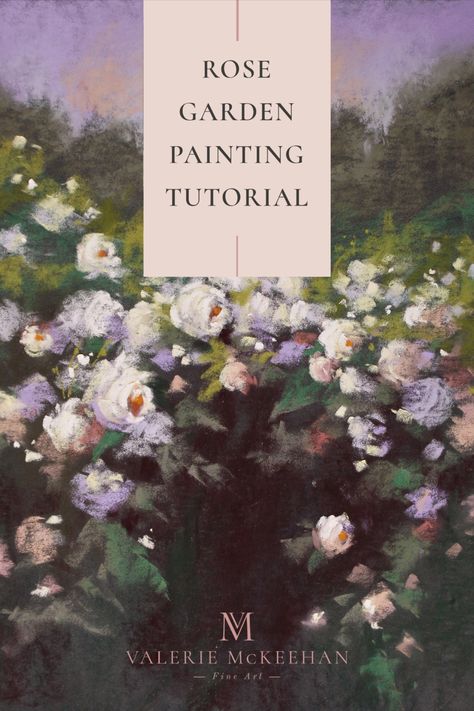 Welcome to my very first full-length soft pastel painting tutorial. I have been enamored by roses lately and recalled a memory of a magical rose garden from a visit to Longwood Gardens. I only had a simple video and a few lousy reference photos so I had to rely on my feelings to tell the story from that day. This tutorial will take you step-by-step through creating this impressionistic scene as I share my thought process. I hope you enjoy! Pastel Art Tutorial Step By Step, Soft Pastel Flowers Painting, Soft Pastel Art Tutorials Step By Step, Soft Pastel Tutorial Step By Step, Soft Pastel Tutorial, Soft Pastel Art Tutorials, Pastel Painting Tutorial, Pastel Landscapes, Soft Pastel Painting