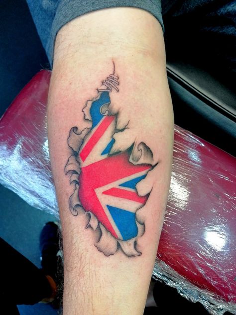 Union Jack Flag Tattoo, England Map Tattoo, England Flag Tattoo, England Tattoo Ideas, England Tattoo, Half Sleeve Ideas, Police Tattoo, British Tattoo, Dad Tattoo