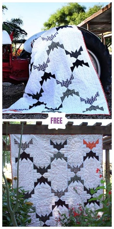 Halloween Quilting Ideas, Quilt Patterns Halloween, Holiday Quilt Patterns Free, Free Halloween Quilt Patterns, Halloween Quilt Patterns Free, Halloween Quilts Ideas Free Pattern, Halloween Quilts Ideas, Halloween Quilt Blocks, Bat Quilt Block