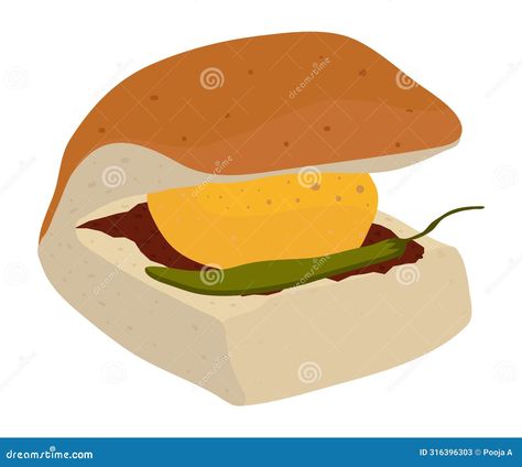 Experience the flavors of Mumbai s streets with this exquisite Vada Pav vector illustration. This captivating artwork showcases the beloved Indian street food - a delectable potato patty nestled in a soft bun, embellished with flavorful chutneys and spices. Download now and delight your audience with the irresistible charm of Indian cuisine! Indian Traditional Food, Potato Patty, Potato Patties, Indian Street, Indian Street Food, Indian Traditional, Traditional Food, Chutney, Street Food