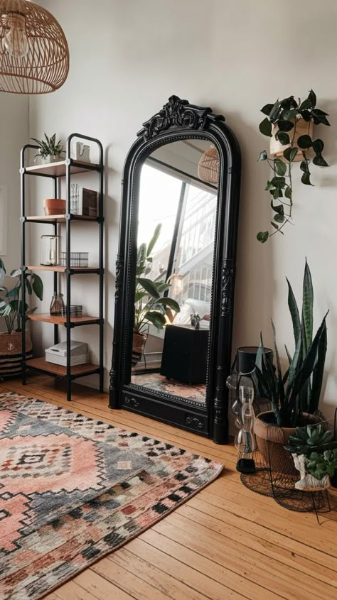 Looking to transform your space into a moody and magical retreat? Check out these 13 Black Boho Bedroom Ideas! From cozy witchy bedroom aesthetics to gothic fairy core and witchcore vibes, this guide is packed with inspiration for every teen's dream room. Whether you're into boho bedrooms with dark walls, gothic boho home decor, or cottage core interior design, these ideas blend bold black elements with eclectic charm. Perfect for anyone exploring different types of bedroom styles, from witchy to boho, this post has it all! #BlackTeenRoom #WitchcoreBedroom #BohoBedroom Edgy Country Home Decor, Goth Dream House, Apartment Gothic Decor, Changing Area In Bedroom, Boho Goth Apartment, Black Boho Apartment, Black Vintage Bedroom Ideas, Bedroom One Black Wall, Plant Goth Bedroom