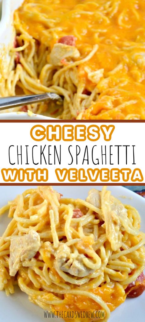 Chicken Spaghetti No Cream Cheese, Baked Cheesy Chicken Spaghetti, Cheese Chicken Spaghetti Recipe, Chicken Spaghetti Easy Velveeta, Baked Chicken Speggetti Recipes, Chicken Spaghetti Recipe With Cream Cheese, Chicken Cheese Spaghetti Velveeta, Chicken Tetrazzini With Velveeta, Chicken Spaghetti Recipe With Rotel Velveeta Pasta Casserole