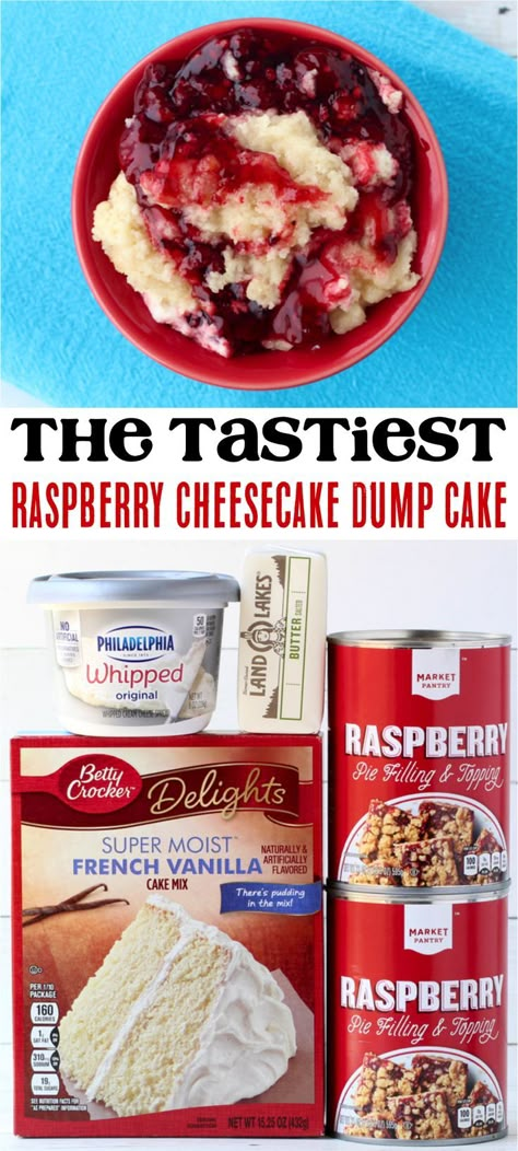 Raspberry Dump Cake Recipes, Raspberry Dump Cake, Raspberry Cheesecake Recipes, Recipes 4th Of July, Cream Cheese Dump Cake, Cheesecake Dump Cake, Crockpot Dessert, Raspberry Cream Cheese, Raspberry Cream