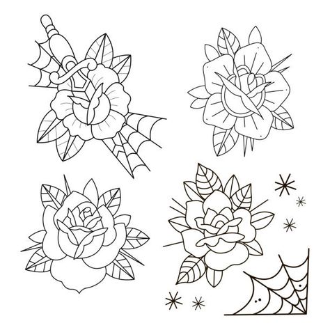 Roses Tattoo Outline, Traditional Tattoo Prints, Traditional Tattoo Stencils, Traditional Tattoo Flash Sheets, Stick Poke, Old School Traditional, Sketchbook Ideas Inspiration, Tattoo 2024, Traditional Tattoo Flowers