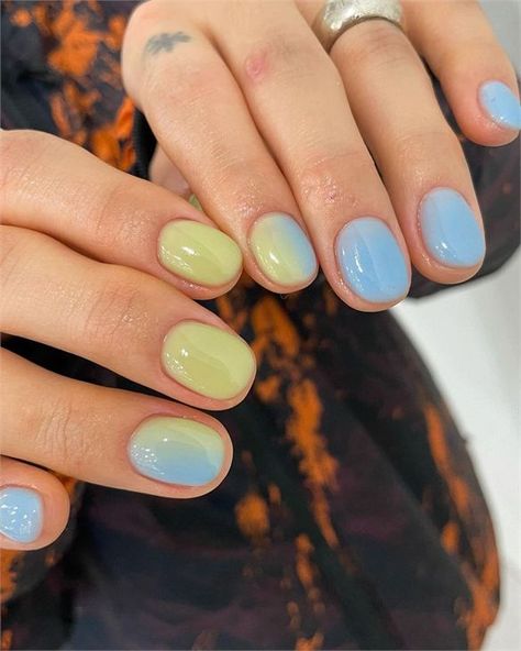 Blue Gradient Nails, Korean Nail, Fall Nail Ideas, Korean Nail Art, Cute Gel Nails, Gradient Nails, Manicure Y Pedicure, Minimalist Nails, Pretty Green