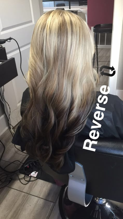 Reverse ombre Reverse Balyage Long Hair Blonde, Reverse Blonde Ombre, Blonde To Brown Balayage Reverse, Blonde To Brown Ombre Hair, Reverse Ombre Hair Blonde, Reverse Ombre Hair, Dark Ombre Hair, Reverse Balayage, Face Moisturizer For Dry Skin