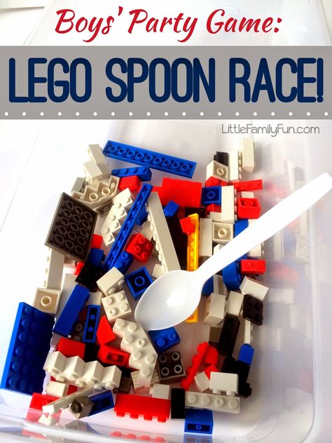 http://www.littlefamilyfun.com/2014/03/lego-spoon-race.html Lego Party Games, Lego Camp, Indoor Birthday Parties, Lego Themed Party, Indoor Birthday, Ninjago Birthday, Ninjago Party, Lego Activities, Lego Games