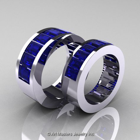 Art Masters Modern 14K White Gold Blue Sapphire Channel Cluster Wedding Band Set R174RS-14WGBS-1 Dallas Cowboys Jewelry, Art Masters Jewelry, Cluster Wedding Band, Cowboy Jewelry, Blue Sapphire Wedding Band, Star Wars Jewelry, Best Engagement Rings, Rings Jewelry Fashion, Jewelry Fashion Trends