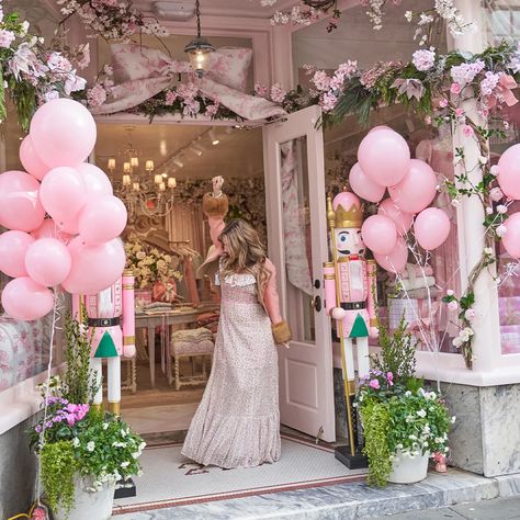 LoveShackFancy Blog - Storybook | LoveShackFancy.com Gilded Mirror, Flower Chandelier, Melrose Place, Boutique Decor, Floral Plates, Hand Painted Walls, Match Made In Heaven, Pink Balloons, Fancy Dresses Party