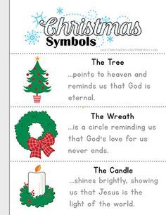 Free Symbols of Christmas Bible Printables for Kids. Christmas Tree, Wreath, Candle, Presents, Cross, Holly, Baby Jesus, Gifts, Stars and more Free Christian Preschool Printables, Symbols Of Christmas Printable, December Bible Lessons For Kids, Christian Preschool Christmas Program, Christmas Tree Sunday School Lesson, Christmas Tree Symbolism, Christmas Symbols For Kids, Symbols Of Christmas For Kids, Christmas Bible Lessons For Preschoolers