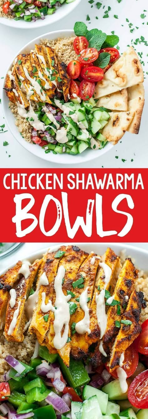 Healthy Shawarma, Healthy Chicken Shawarma, Lunches For Work, Shawarma Chicken, Quinoa Bowls, Chicken Quinoa, Quinoa Bowl, Make Ahead Lunches, Dinner Side Dishes