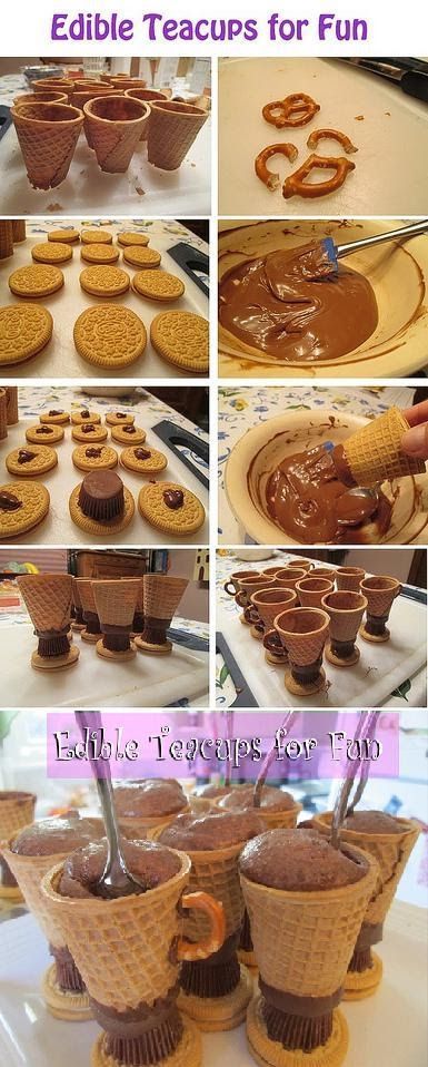 Edible Tea Cups Pictures, Photos, and Images for Facebook, Tumblr, Pinterest, and Twitter Edible Tea Cups, White Oreos, Pretzels Chocolate, Serrated Knife, Tea Party Food, Think Food, Chocolate Cups, Dessert Lover, Vanilla Pudding