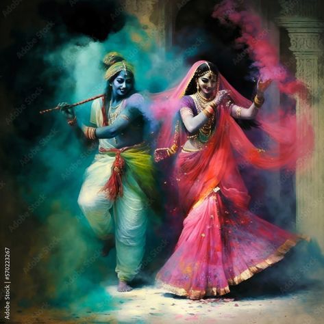 Holi festival in India suitable for wall paintings By haitham Holi Festival Painting, Holi Artwork, Radha Krishna Playing Holi, Holi Art, Holi Painting, Radha Krishna Modern Art, Krishna Holi, Happy Holi Images, Radha Krishna Holi