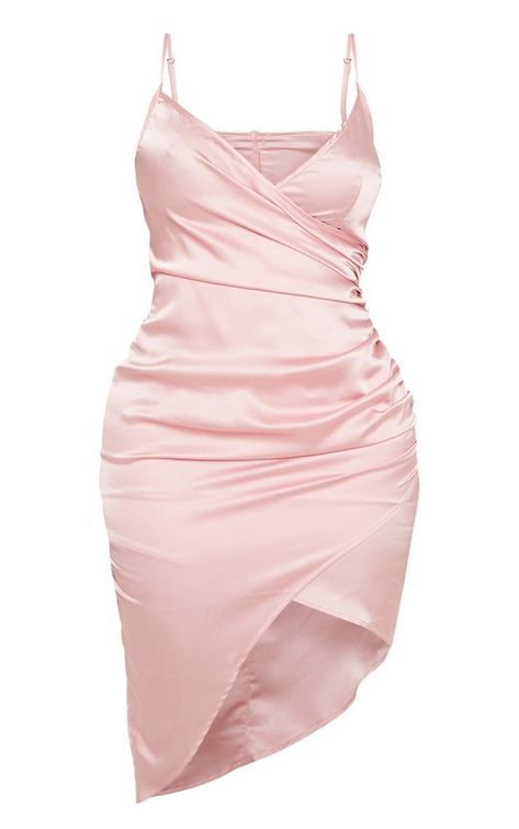 Black Satin Wrap Dress, I Love Wattpad, Pink Satin Wrap Dress, Light Pink Dresses, Dresses For Dance, 16 Party Themes, Awards Dress, Sweet 16 Party Themes, Pastel Clothes