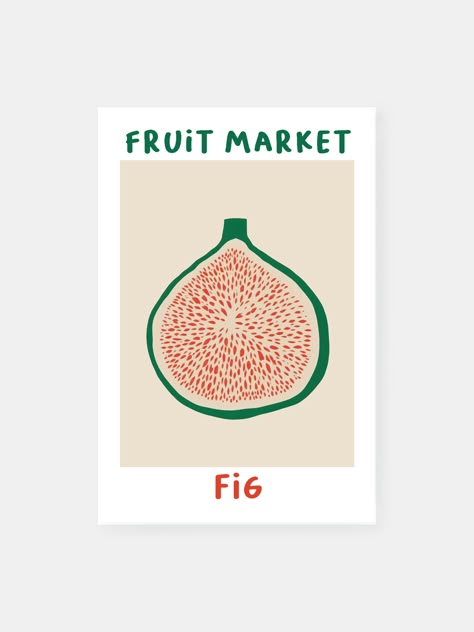 This "Fruit Market Fig" poster lets you feel like you're in a new food market. It has a simple design of a fig in light red and green with spots of orange and beige. The poster gives off an energetic and simple feel. With its plain graphics and abstract picture, it adds a unique blend to any wall of pictures or modern room. Painting With Fruit, Fruit Poster Design, Simple Wall Art Painting, Fig Illustration, Fig Painting, Fig Art, Fig Drawing, Minimalistic Painting, Abstract Fruit