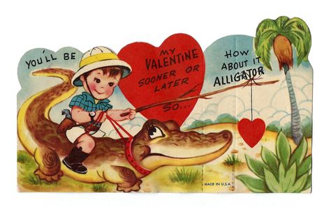 Christmas Alligator, Alligator Valentine, Vintage Valentine’s Day Cards, Old Fashion Valentine's Day Cards, Vintage Cat Valentine, Halloween 11, Vintage Valentines Decorations, Vintage Valentine Cards, Toddler Halloween