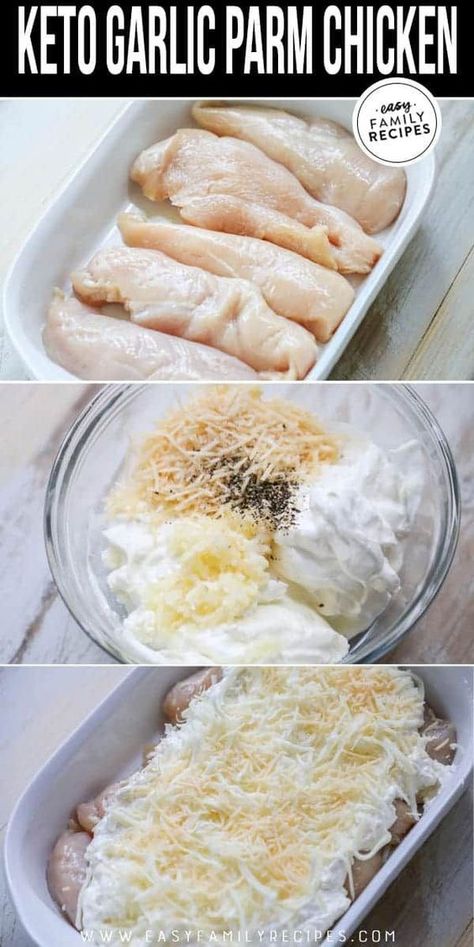 This low carb Keto garlic parmesan chicken is AMAZING!!  Tender chicken breast smothered in a mixture of cream cheese, garlic and parmesan and baked to perfection. Perfect for an easy keto dinner recipe in just one dish! Keto Garlic Parmesan Chicken, Ketone Recipes, Keto Dinner Recipe, Easy Keto Dinner, Easy Family Recipes, Chicken Easy, Diner Recept, Resep Diet, Garlic Parmesan Chicken