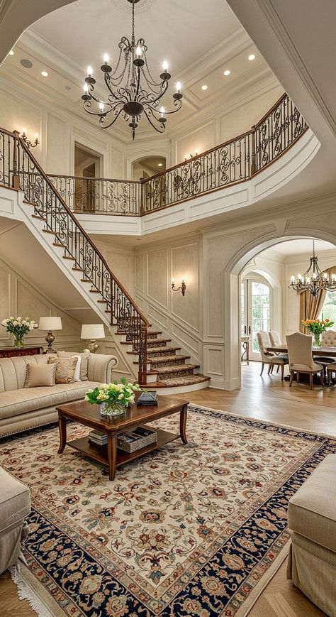 Experience the grandeur of a Grand Staircase Design with this Elegant Foyer Ideas space.  This Luxury Staircase features a Double Staircase Design and Classic Interior Design details.  Find Interior Design Inspiration and embrace a Statement Staircase. Double Staircase Design, Grand Staircase Design, Statement Staircase, Elegant Foyer, Luxury Staircase, Double Staircase, Interior Design Details, Foyer Ideas, Classic Interior Design