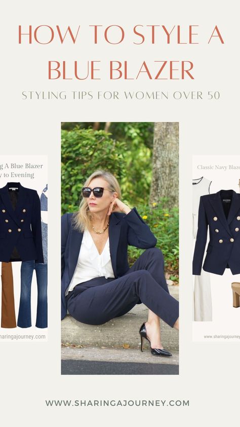 What To Wear With Navy Blazer Women, Captains Blazer Outfit, Navy Linen Blazer Outfit Women, Blue Blazer Work Outfit, Blue Blazer Outfits For Women Work, Style A Blue Blazer, Navy Blue Blazer Outfits For Women, Navy Blazer Outfit Women Work, Denim Pants Outfit Women