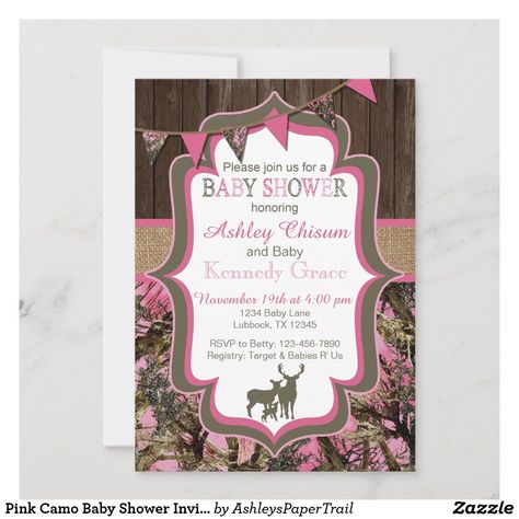 Pink Camo Baby Shower Invitation Pink Camo Baby Shower Ideas, Camouflage Baby Shower, Fox Baby Shower Invitations, Baby Shower Camo, Pastel Baby Shower, Camo Baby, Fox Baby Shower, Pink Baby Shower Invitations, Hunting Camo