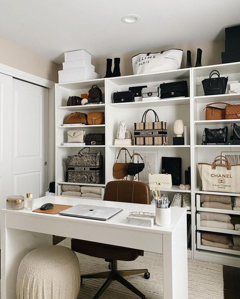 ALYSSA LENORE • NYC/NJ on Instagram: “Cloffice vibes. @liketoknow.it http://liketk.it/2Zhm0 #liketkit” Closet And Office Combo, Cloffice Ideas, Remodel Furniture, Alyssa Lenore, Furniture Wallpaper, Home Office Closet, Beauty Room Decor, Closet Decor, Office Room Decor