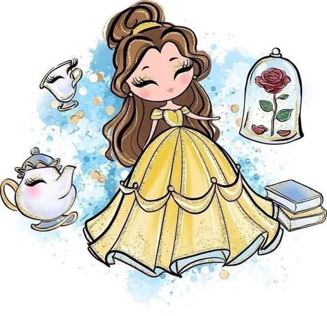 Chibi Disney, Beauty And The Beast Art, Scrapbook Disney, Tema Disney, Desain Buklet, Princess Pictures, Princess Drawings, Belle Disney, Disney Artwork