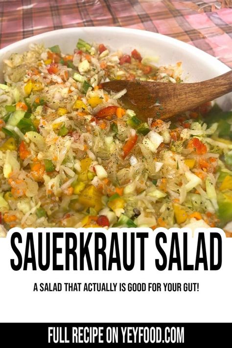 Make Sauerkraut Salad Even If You Don't Like Kraut - Yeyfood.com: Recipes, cooking tips, and kitchen hacks for home cooks of all levels Kraut Salad Recipe, Saurkraut Recipes Spicy, Sauerkraut Salad Recipes, Sour Kraut Recipes Meals, Sauerkraut Dip, Kraut Recipes, Sourcrout Recipes, Garden Canning, Sauerkraut Salad