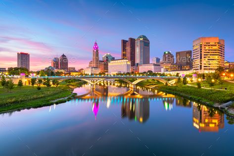 Columbus, Ohio, USA Skyline by SeanPavonePhoto. Columbus, Ohio, USA skyline on the river at dusk. #AD #USA, #Skyline, #Columbus, #Ohio Columbus Ohio Skyline, Columbus Skyline, Ohio Columbus, Usa Skyline, Ohio History, Ohio Usa, World Cities, Columbus Ohio, Design Diy