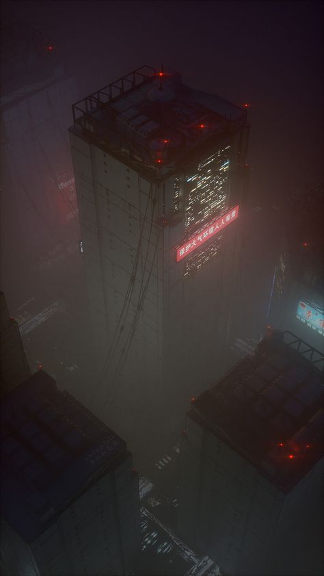 Ghost In The Shell Aesthetic, The Future Aesthetic, Building Aesthetic, Red Lights, Cyberpunk Aesthetic, Cyberpunk City, Dark City, Futuristic City, Future City