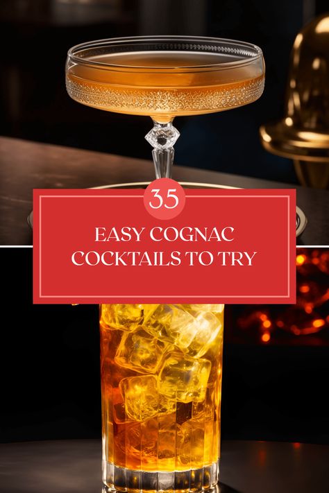 Discover 35 delightful cognac cocktails that are quick and easy to make right at home. From classics like the Sidecar and Cognac Old Fashioned to unique mixes like the Hennessy Hustle and Coffee Cocktail, each drink brings rich flavors and enjoyable experiences. Perfect for gatherings or a cozy night in, these cocktails pair beautifully with various mixers like lemon juice, honey, and orange liqueur. Elevate your cocktail game with lively recipes that are sure to impress friends and family while enjoying the comforting warmth of cognac. Cognac Cocktails, Hennessy Drinks, Cognac Drinks, Cognac Cocktail, Dash Recipe, Lemon Cocktail, Orange Liqueur, Cocktail List, Cocktails To Try