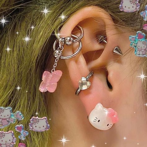 Double Ear Piercings, Cool Ear Piercings, Pretty Ear Piercings, Cool Piercings, Cute Ear Piercings, Cute Piercings, Dope Jewelry, Aesthetic Grunge, Jewelry Inspo