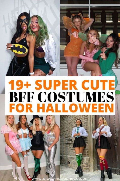 There are so many cute BFF costumes for Halloween on this list. If you're on a budget and want a cute, easy costume- we've got you covered! Cute Bff Costumes, Best Friend Costumes For Halloween, Cute Best Friend Costumes, Original Costume Ideas, Bff Costumes, Friend Halloween Costumes, Best Friend Halloween, Best Friend Costumes, Faerie Costume