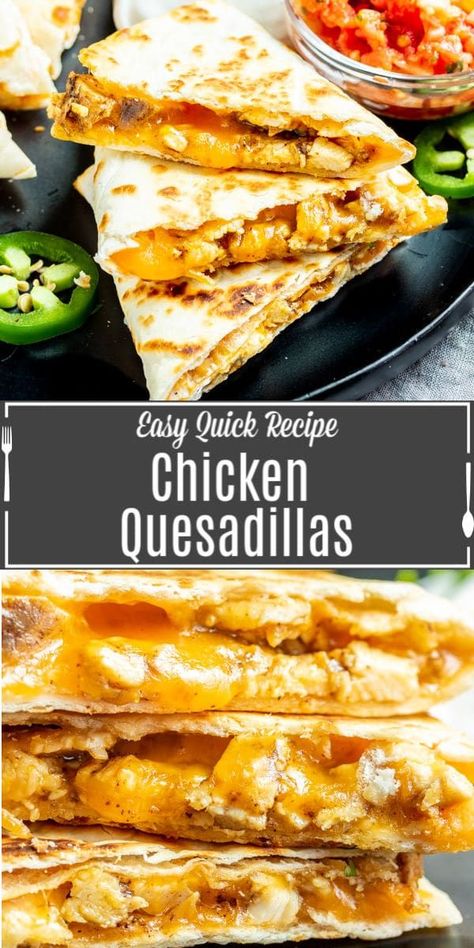 These easy chicken quesadillas are buttery, toasted flour tortillas packed full of grilled chicken and perfectly melted cheese. Chicken quesadillas are grilled in a skillet to make the perfect comfort food. It's an easy lunch or dinner recipes that kids and adults will love. They are a simple Cinco de Mayo dinner recipe! Sandwich Dinners, Toasted Flour, Easy Chicken Quesadillas, Easy Chicken Quesadilla Recipe, Homemade Baked Mac And Cheese, Chicken Quesadillas Recipe, Quesadilla Recipes Easy, Best Easy Dinner Recipes, Chicken Quesadilla Recipe