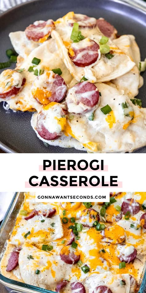 Pierogi Casserole Taste Of Home, Polish Sausage And Pierogi Casserole, Loaded Perogies Pierogi Casserole, Polish Sausage And Perogies, Easy Dinner Recipes With Polish Sausage, Kielbasa And Pierogie Bake, Perogie And Sausage Casserole Baked, Polish Sausage And Pierogies, Perogie And Sausage Dinner Ideas