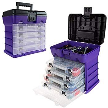 Storage and Tool Box-Durable Organizer Utility Box-4 Drawers with 19 Compartments Each for Hardware, Fish Tackle, Beads, and More by Stalwart (Purple) - - AmazonSmile Pink Tool Box, Parts Organizer, Small Parts Organizer, Plastic Tool Box, Plastic Storage Drawers, Portable Tool Box, Pink Tools, Sewing Storage, Work Space Organization