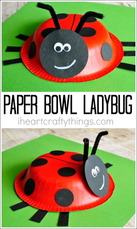 Paper bowl ladybug craft for kids, perfect for a spring kids craft or for learning all about insects. Spring Kids Craft, Ladybug Craft, School Works, Paper Bowl, Insect Crafts, Ladybug Crafts, Bug Crafts, Spring Kids, Spring Crafts For Kids