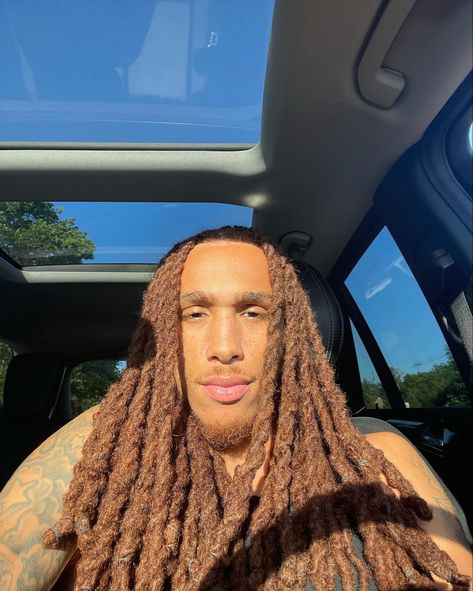 Auburn Locs Men, Light Brown Locs Men, Honey Brown Locs Men, Brown Locs Men, Faux Locs Men, Black Gingers, Masc Hair, Mens Twists, Brown Locs